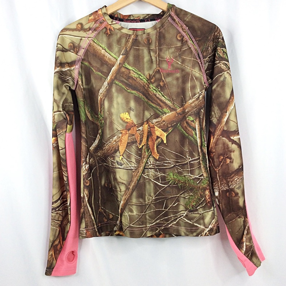 Huntworth Oaktree Evo Top Women's Size Small Camo Thumbholes Pink